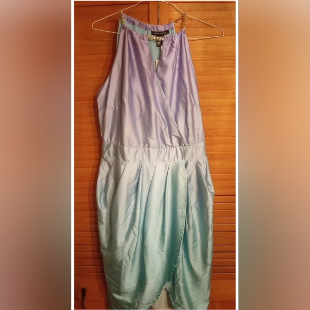 NWOT Ashley Stewart Ice Green Satin Ombre Faux Wrap Mini Dress Women size 14/16